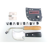 Комплект для монтажа линолеума. Месяцевидный нож с чехлом и подложкой. Грувер (рустовка) с лезвиями Комплект для монтажа линолеума. Месяцевидный нож с чехлом и подложкой. Грувер (рустовка) с лезвиями