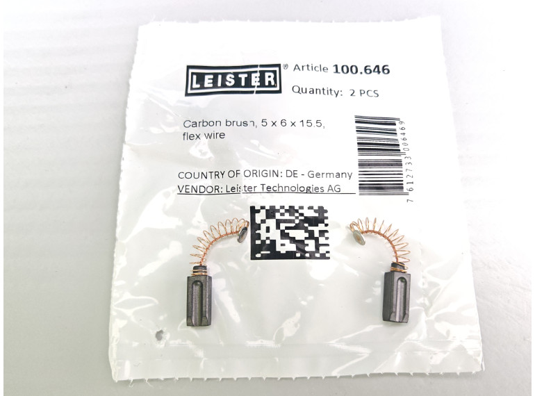 Щётки графитовые оригинал Leister 100.646 для фена Ляйстер TRIAC AT/ST, ELECTRON ST, Neico AT. Щётки графитовые оригинал Leister 100.646 для фена Ляйстер TRIAC AT/ST, ELECTRON ST, Neico AT.