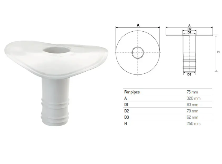 Воронка дренажная для ПВХ мембраны Ø 75 L 250 мм Воронка дренажная для ПВХ мембраны Ø 75 L 250 мм