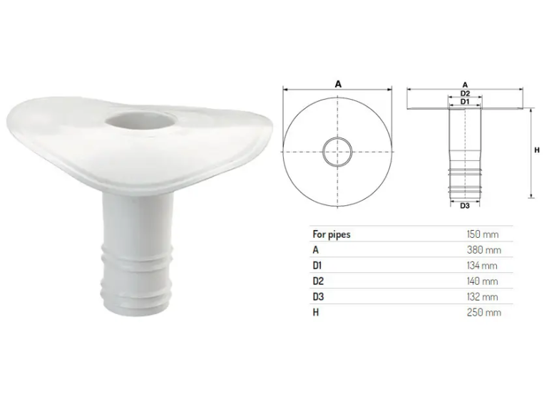 Воронка дренажная для мембраны ПВХ Ø 150 L 250 мм Воронка дренажная для мембраны ПВХ Ø 150 L 250 мм