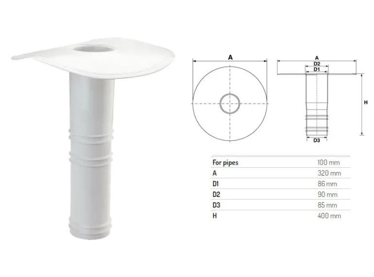 Воронка дренажная для мембраны ПВХ Ø 100 L 400 мм Воронка дренажная для мембраны ПВХ Ø 100 L 400 мм