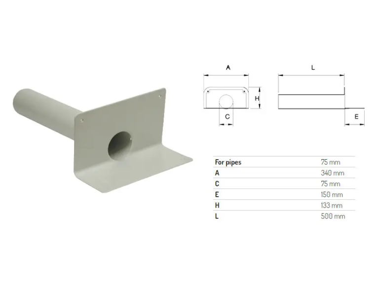 Переливная, парапетная воронка ПВХ Ø 75 мм L 500 мм Переливная, парапетная воронка ПВХ Ø 75 мм L 500 мм