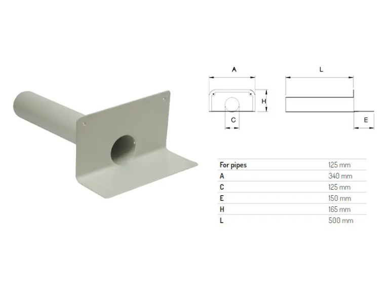 Переливная, парапетная воронка ПВХ Ø 125 мм L 500 мм Переливная, парапетная воронка ПВХ Ø 125 мм L 500 мм